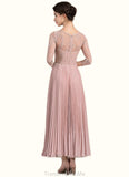 Patricia A-Line Scoop Neck Ankle-Length Chiffon Lace Mother of the Bride Dress With Pleated STG126P0014651