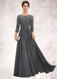 Clara A-Line Scoop Neck Floor-Length Chiffon Lace Mother of the Bride Dress With Ruffle Beading Sequins STG126P0014652