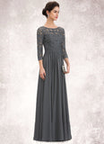 Clara A-Line Scoop Neck Floor-Length Chiffon Lace Mother of the Bride Dress With Ruffle Beading Sequins STG126P0014652