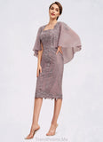 Daniella Sheath/Column Square Neckline Knee-Length Chiffon Lace Mother of the Bride Dress With Sequins STG126P0014653