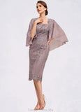 Daniella Sheath/Column Square Neckline Knee-Length Chiffon Lace Mother of the Bride Dress With Sequins STG126P0014653