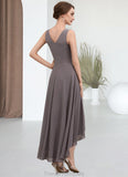 Kiara A-line V-Neck Asymmetrical Chiffon Mother of the Bride Dress With Beading Sequins STG126P0014656