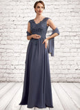 Claudia A-Line V-neck Floor-Length Chiffon Lace Mother of the Bride Dress With Beading Sequins STG126P0014657