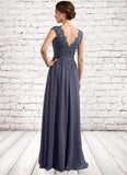 Claudia A-Line V-neck Floor-Length Chiffon Lace Mother of the Bride Dress With Beading Sequins STG126P0014657
