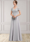Carly A-line V-Neck Floor-Length Chiffon Lace Mother of the Bride Dress With Sequins STG126P0014658