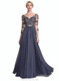 Lillian A-Line V-neck Floor-Length Chiffon Lace Mother of the Bride Dress STG126P0014659