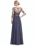 Lillian A-Line V-neck Floor-Length Chiffon Lace Mother of the Bride Dress STG126P0014659
