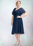 Jada A-Line V-neck Knee-Length Chiffon Mother of the Bride Dress With Ruffle STG126P0014664