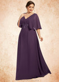 Eden A-Line V-neck Floor-Length Chiffon Mother of the Bride Dress With Lace Sequins STG126P0014665