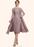 Akira Sheath/Column Scoop Neck Knee-Length Chiffon Lace Mother of the Bride Dress With Beading Sequins STG126P0014666