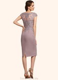Akira Sheath/Column Scoop Neck Knee-Length Chiffon Lace Mother of the Bride Dress With Beading Sequins STG126P0014666