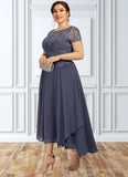 Zara A-Line Scoop Neck Asymmetrical Chiffon Lace Mother of the Bride Dress With Sequins STG126P0014667