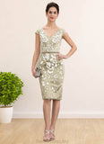 Lucy Sheath/Column V-neck Knee-Length Lace Mother of the Bride Dress With Beading Sequins STG126P0014668