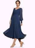 Brooklynn A-Line V-neck Tea-Length Chiffon Mother of the Bride Dress With Ruffle STG126P0014669