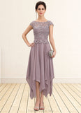Nora A-Line Scoop Neck Ankle-Length Chiffon Lace Mother of the Bride Dress With Cascading Ruffles STG126P0014673