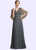 Arielle A-Line V-neck Floor-Length Chiffon Lace Mother of the Bride Dress With Beading Sequins STG126P0014674