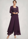 Lea Jumpsuit/Pantsuit Square Neckline Ankle-Length Chiffon Lace Mother of the Bride Dress With Sequins STG126P0014676