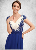 Erika A-Line V-neck Tea-Length Chiffon Mother of the Bride Dress With Ruffle Lace STG126P0014677