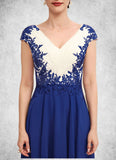 Erika A-Line V-neck Tea-Length Chiffon Mother of the Bride Dress With Ruffle Lace STG126P0014677