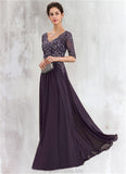 Abbigail A-Line V-neck Floor-Length Chiffon Lace Mother of the Bride Dress STG126P0014678