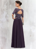 Abbigail A-Line V-neck Floor-Length Chiffon Lace Mother of the Bride Dress STG126P0014678