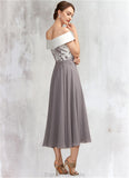 Lillie A-Line Off-the-Shoulder Tea-Length Chiffon Lace Mother of the Bride Dress STG126P0014680