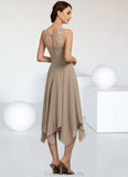 Jaelyn A-Line Scoop Neck Tea-Length Chiffon Lace Mother of the Bride Dress With Bow(s) STG126P0014681