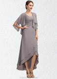 Mandy A-Line V-neck Asymmetrical Chiffon Mother of the Bride Dress With Ruffle STG126P0014682