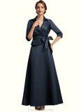 Lilly A-Line V-neck Ankle-Length Satin Mother of the Bride Dress With Bow(s) STG126P0014683