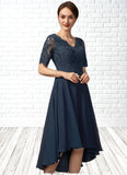 Aubrey A-line V-Neck Asymmetrical Chiffon Lace Mother of the Bride Dress With Sequins STG126P0014686