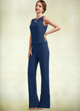 Brenda Jumpsuit/Pantsuit Scoop Neck Floor-Length Chiffon Mother of the Bride Dress With Lace STG126P0014687