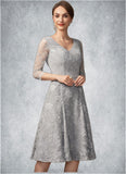 Jacqueline A-Line V-neck Knee-Length Lace Mother of the Bride Dress With Beading Sequins STG126P0014689