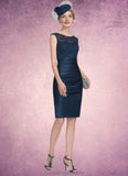 Sydney Sheath/Column Scoop Neck Knee-Length Satin Lace Mother of the Bride Dress With Ruffle STG126P0014693