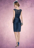 Sydney Sheath/Column Scoop Neck Knee-Length Satin Lace Mother of the Bride Dress With Ruffle STG126P0014693