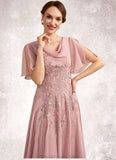 Jasmin A-Line Cowl Neck Ankle-Length Chiffon Lace Mother of the Bride Dress STG126P0014696