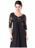 Alaina Empire V-neck Sweep Train Chiffon Mother of the Bride Dress With Lace Beading STG126P0014697