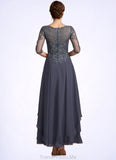 Kaleigh A-Line Scoop Neck Ankle-Length Chiffon Lace Mother of the Bride Dress With Cascading Ruffles STG126P0014698
