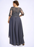 Kaleigh A-Line Scoop Neck Ankle-Length Chiffon Lace Mother of the Bride Dress With Cascading Ruffles STG126P0014698