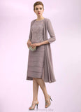 Rayne Sheath/Column Scoop Neck Knee-Length Chiffon Lace Mother of the Bride Dress With Beading Sequins STG126P0014699