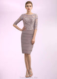 Rayne Sheath/Column Scoop Neck Knee-Length Chiffon Lace Mother of the Bride Dress With Beading Sequins STG126P0014699