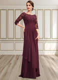 Luna A-Line Off-the-Shoulder Floor-Length Chiffon Lace Mother of the Bride Dress With Beading Sequins Cascading Ruffles STG126P0014700