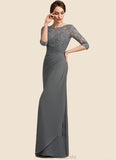 Eleanor Sheath/Column Scoop Neck Floor-Length Chiffon Lace Mother of the Bride Dress With Ruffle STG126P0014703
