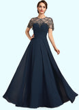 Jocelynn A-Line Scoop Neck Floor-Length Chiffon Mother of the Bride Dress With Ruffle Beading Sequins STG126P0014711