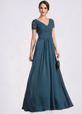 Zariah A-Line V-neck Floor-Length Chiffon Mother of the Bride Dress With Lace STG126P0014713