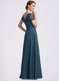 Zariah A-Line V-neck Floor-Length Chiffon Mother of the Bride Dress With Lace STG126P0014713