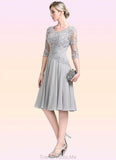 Khloe A-Line Scoop Neck Knee-Length Chiffon Mother of the Bride Dress With Ruffle Appliques Lace STG126P0014715