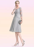 Khloe A-Line Scoop Neck Knee-Length Chiffon Mother of the Bride Dress With Ruffle Appliques Lace STG126P0014715