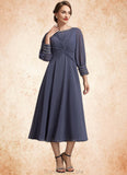 Rylee A-Line Scoop Neck Tea-Length Chiffon Mother of the Bride Dress With Ruffle Beading STG126P0014718