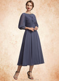 Rylee A-Line Scoop Neck Tea-Length Chiffon Mother of the Bride Dress With Ruffle Beading STG126P0014718