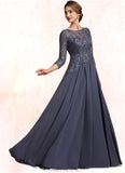 Ayanna A-Line Scoop Neck Floor-Length Chiffon Lace Mother of the Bride Dress STG126P0014719